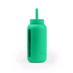 Bink 27 Oz. Day Water Bottle Straw Cap Emerald Green Glass Silicone Cover